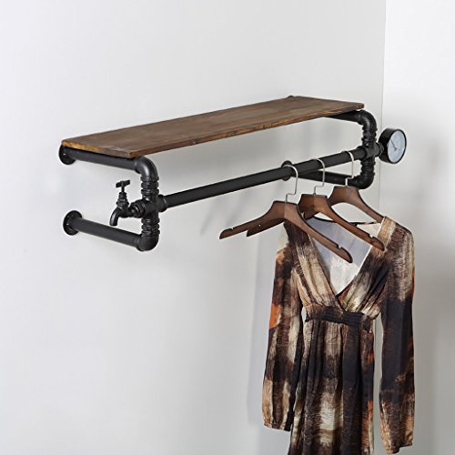 Floating Shelves Clothes racks clothing store hanger display stand retro old do solid water pipe shelves clothing racks wall hangers Industrial wall frame (Size : 130cm)