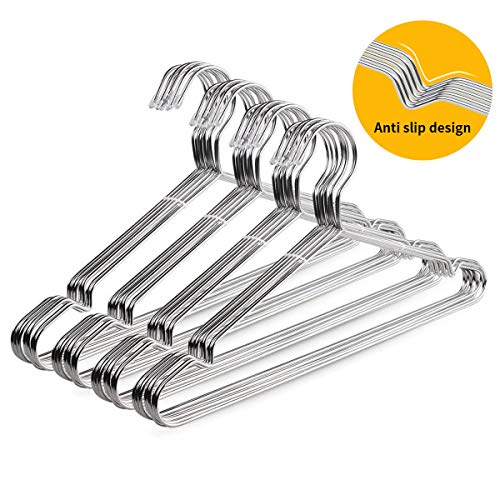 OIKA Clothes Hangers 40 Pack Suit Hangers Stainless Steel Strong Metal Hangers 16.5 Inch for Heavy Duty Coat Hangers