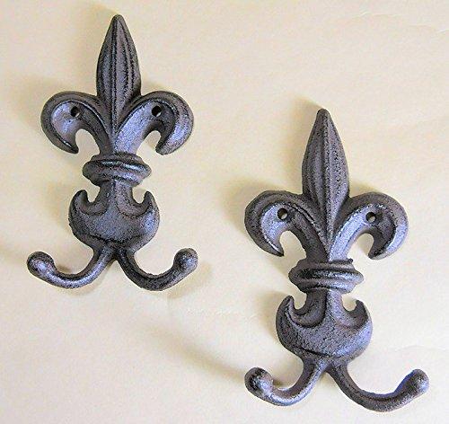 2 Cast Iron Fleur De Lys Coat Hanger Set