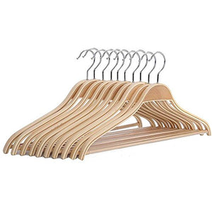 Freitec Solid Wood Cloth Hangers with Non Slip Bar Notched Shoulder and 360 Degree Swivel Hook, Set of 10