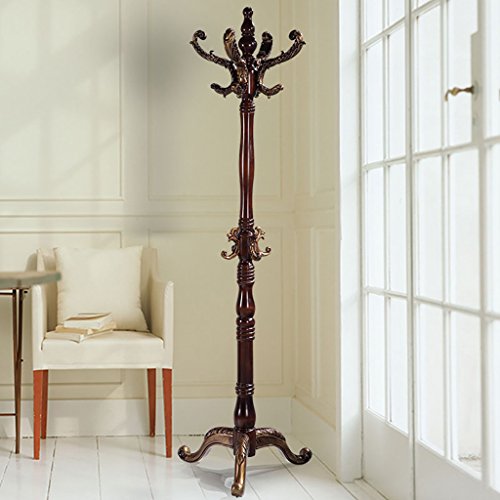 LXLA- Solid Wood Coat Rack Interior Floor Bedroom Hanger Modern Assembly Hallway Home Clothes Rack (Color : Antique color)