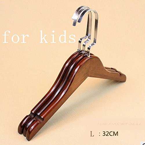 HMLifestyle-Non Slip Solid Curved Wooden Velvet Suit Hangers Dress Notches for,Coat Hangers, Walnut Chrome Finish (for Kids)