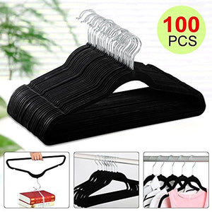 100P Flocked Non Slip Velvet Black Clothes Suit/Shirt/Pants Hangers Set