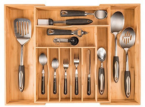 More Compartments, Organic Bamboo Utensil Organizer, Silverware Organizer & Cutlery Tray for Your Kitchen Drawer Organizer, Expandable Flatware Utensil Tray Has 10 Compartments & fits a 12 PC setting