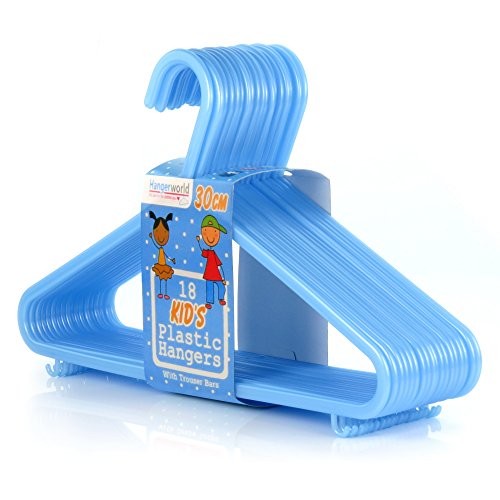 HANGERWORLD 18 Blue 11.8inch Plastic Kids Coat Clothes Garment Pants Skirt Bar Baby Toddler Hangers