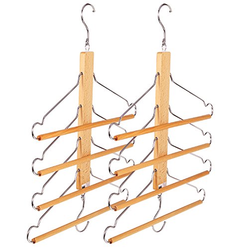 BESTOOL Pants Hangers, Wooden Pant Hangers, Non Slip Wood Hangers Clothes Hangers for Closet Space Saving, Heavy Duty Coat Hanger Huggable Baby Hangers, Dual-use Trouser Hanger
