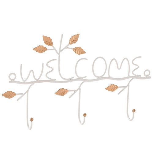 Ikee Design Welcome Metal Wall Mounted Coat Rack/Key Hooks Entryway Organizer/Wall Hanger/Hanger Hooks Coats, Hats, Scarves, Clothing, Towels, Key Jewelry (White 3 Hooks)