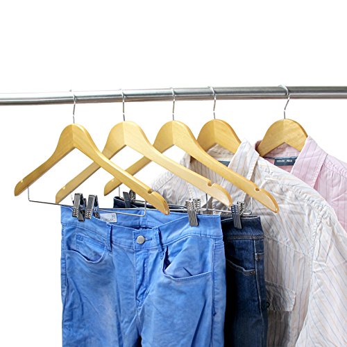 Wooden Hangers Wooden Suit Clothes Pants Shelves Environmental Protection Wooden Furniture Retro Children'S Trousers Rack 2 Pieces Of Clothing. Raw Wood Color Round Hook Belt Clip