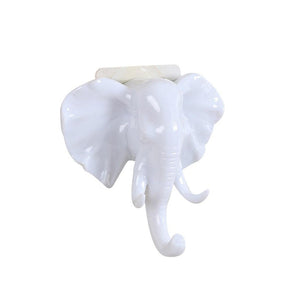 TIFENNY Elephant Head Self Adhesive Wall Door Bathroom Hook Hanger Bag Keys Sticky Holder (white)