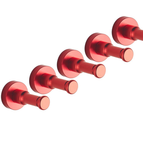 Generic Single Hook Hat Coat Robe Door Wall Hook Hanger Space Aluminum (Pack of 5) (Red)