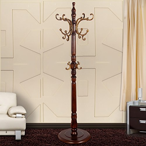 LXLA- European Solid Wood Coat Rack Floor Hanger Bedroom Assembly Simple Hanger Hall Living Room Clothes Rack (Color : Bronze)