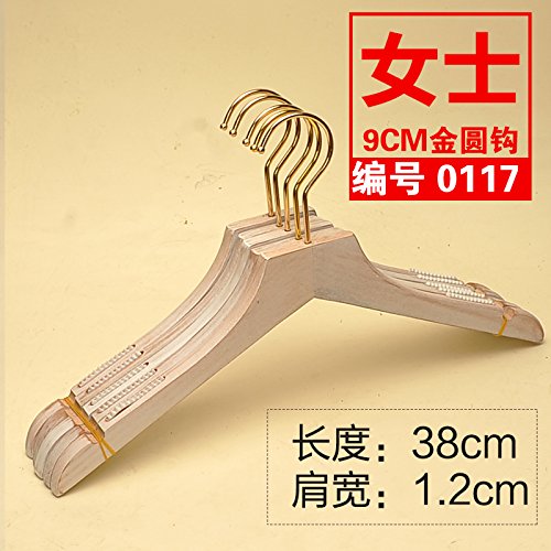 Kexinfan Hanger New Wash White Solid Wood Hanger Clothing Store Women'S Wooden Gold Hanging Long Hook, 10, 9 Gold Round 0117 Female Flat Head Washed White Belt Teeth