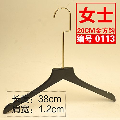 Kexinfan Hanger High-Grade Black Female Models Solid Wood Hanger Gold Hook Clothing Store Clothing Hanging No Trace Solid Wood Clothing Support, 10, 20 Gold -0113 Female Brushed Black Flat With Teeth