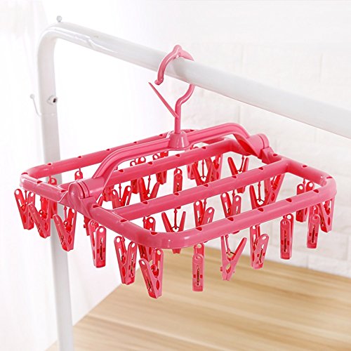 W&lx Folding plastic hangers,Him Windbreak clip Children, Adult air drying socks Multi clip Clothes hanger 32 clip.-C