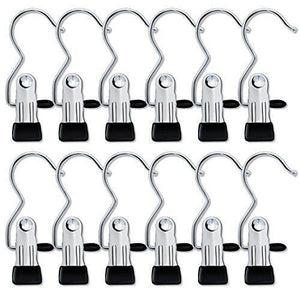 12 PCS,Ipow Portable Laundry Hook Hanging Clothes Pins Stainless steel Travel Home clothing Boot Hanger Hold Clips