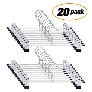 Layalacio 20 PCS IEOKE Pant Hangers Skirt Trousers Hangers with Clips Heavy Duty Ultra Thin Space Saving Metal Hangers for All Kinds of Clothes Pants