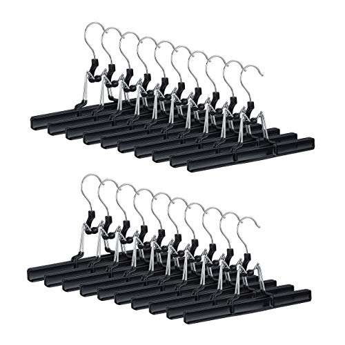 Relaxdays Metal Trouser Hangers Pack of 20, 360° Swivel Hooks, Firm Clamps, Skirt Holders, Rubberized, 26 cm, Black