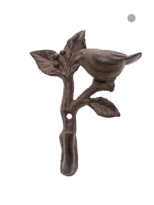 Bird On A Branch Single Wall Hook / Hanger - Metal, Heavy Duty, Rustic, Vintage, Recycled, Decorative Gift Idea - 4.7x1.8x6.3" - With Screws And Anchors by Comfify (Rust Brown)