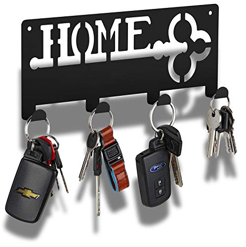 Black Key Rack | Modern Key Holder with 4 Hooks | Keyring Holder | Hanging Key Rack with Hooks | Forgetting is Normal. Stop Losing Your Keys with Our Solution.