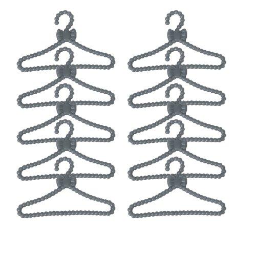 12 Pcs Plastic Doll Sized Clothes Rack Coat Hanger--Grey