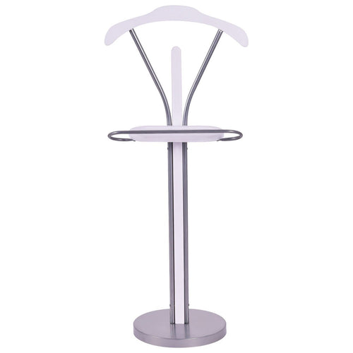 New White Stand Clothes Hanger Men Suit Rack Organizer Wood & Metal Home Valet Suit Coat