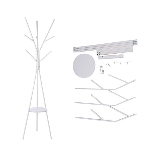 HOME BI Coat Rack Stand, Coat Hanger with 9 Hooks for Holding Jacket, Hat, Purse White