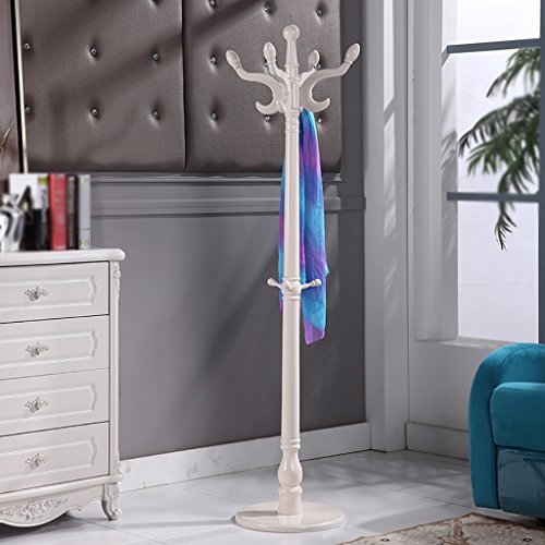 LXLA- Continental Coat Rack Floor Solid Wood Hanger Bedroom Assembly Home Indoor Racks Hallway Shelves (Color : Ivory)