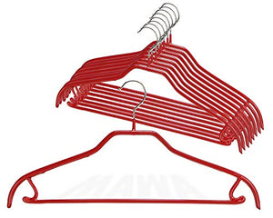 Mawa by Reston Lloyd Silhouette Series Non-Slip Space Saving Clothes Hanger with Bar & Hook for Pants and Skirts, Style 41/FRS, Set of 12, Red