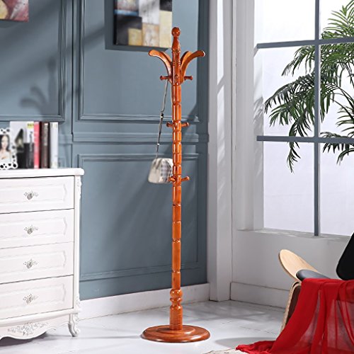 LXLA- Continental coat rack floor solid wood hanger bedroom assembly home indoor racks hallway shelves (Color : Yellow)