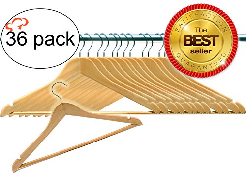 Tiger Chef 36 Pack Wood Hangers with Swivel Hook, Coat Hanger, Clothes Hangers Wood for Suits, Shirs, Coats, Sweaters, Jackets and more (36 Pack)