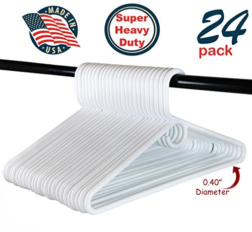 Heavy Duty White Plastic Tubular Hangers, Adult Size, Set of 24 Made in The USA (Super Heavy Duty)
