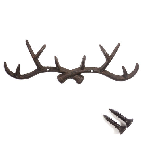 White Gold 14 inch Vintage Rustic Cast Iron Deer Antlers Coat Rack Key Holder Jewellery Display Rack Bathroom Towels Hanger Rustic Cabin Hanger(with Screws)