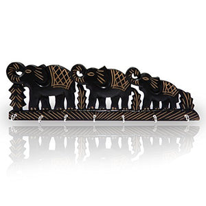 WhopperIndia Decorative Wall Mounted Key Holder - Multiple Key Hooks Rack - Handmade - Modern Theme - with Tripple Elephant - by WhopperIndia