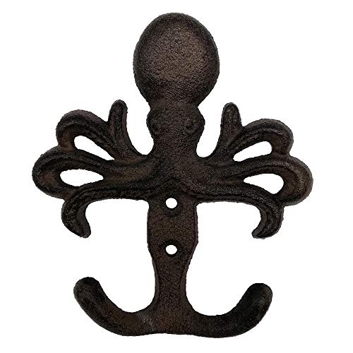 Cast Iron Octopus Double Key Coat Hooks Clothes Rack Wall Hanger, Heavy Duty, Recycled