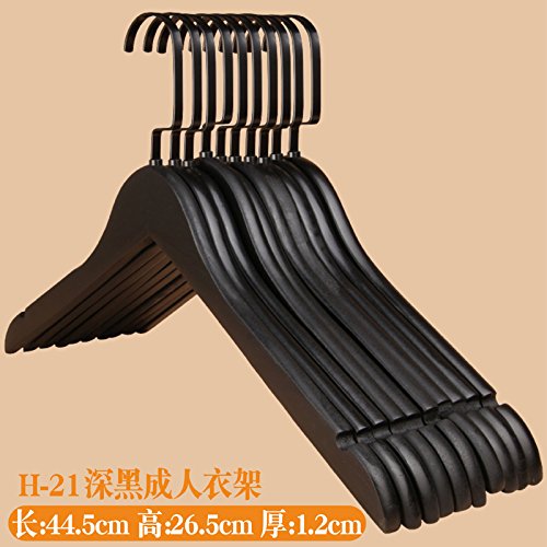 Kexinfan Hanger White Solid Wood Hanger Clothing Store Home Non-Slip Drying Rack Hotel Wooden Clothing Hanging Solid Wood Material, 10, H-21 Dark Black Adult Hanger
