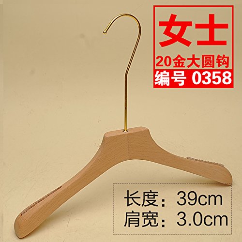 Kexinfan Hanger Wedding Dress Alder Wood Hangers Clothing Store Solid Wood Luggage Support No Varnish Natural Natural Wood Slip Hanger Gold Hook, 10, 20 Gold Dayuan 0358