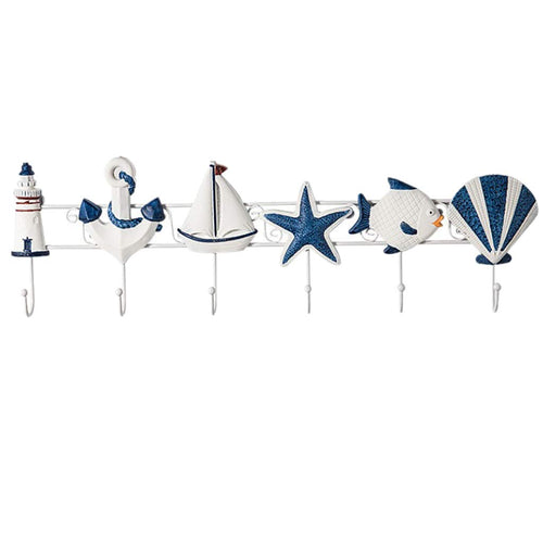 B Blesiya Nautical Seashell Lighthouse Seagull Towel Coat Wall Hook Hanger Keys Holder Hanger Multi Uses - B, 56.5 x 4 x 18cm