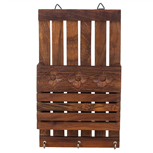 Fine Craft India Wooden Key and Letter Holder Striped Design, Brown Color Key Hangers, Used for Gift to Loved Ones Height - 10 inch