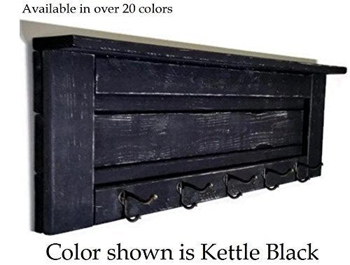 Renewed Decor Farmhouse Shelf and Clothing or Towel Rack, Featuring 5 Hooks, Available in 25 Colors