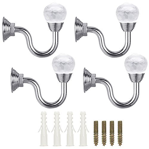 Hysagtek 4 Pcs Acrylic Curtain Holdbacks Curtain Holder Wall Mounted Tie Backs Wall Hook Tassel Holder for Curtains,Coat,Umbrellas,Keys,Silver