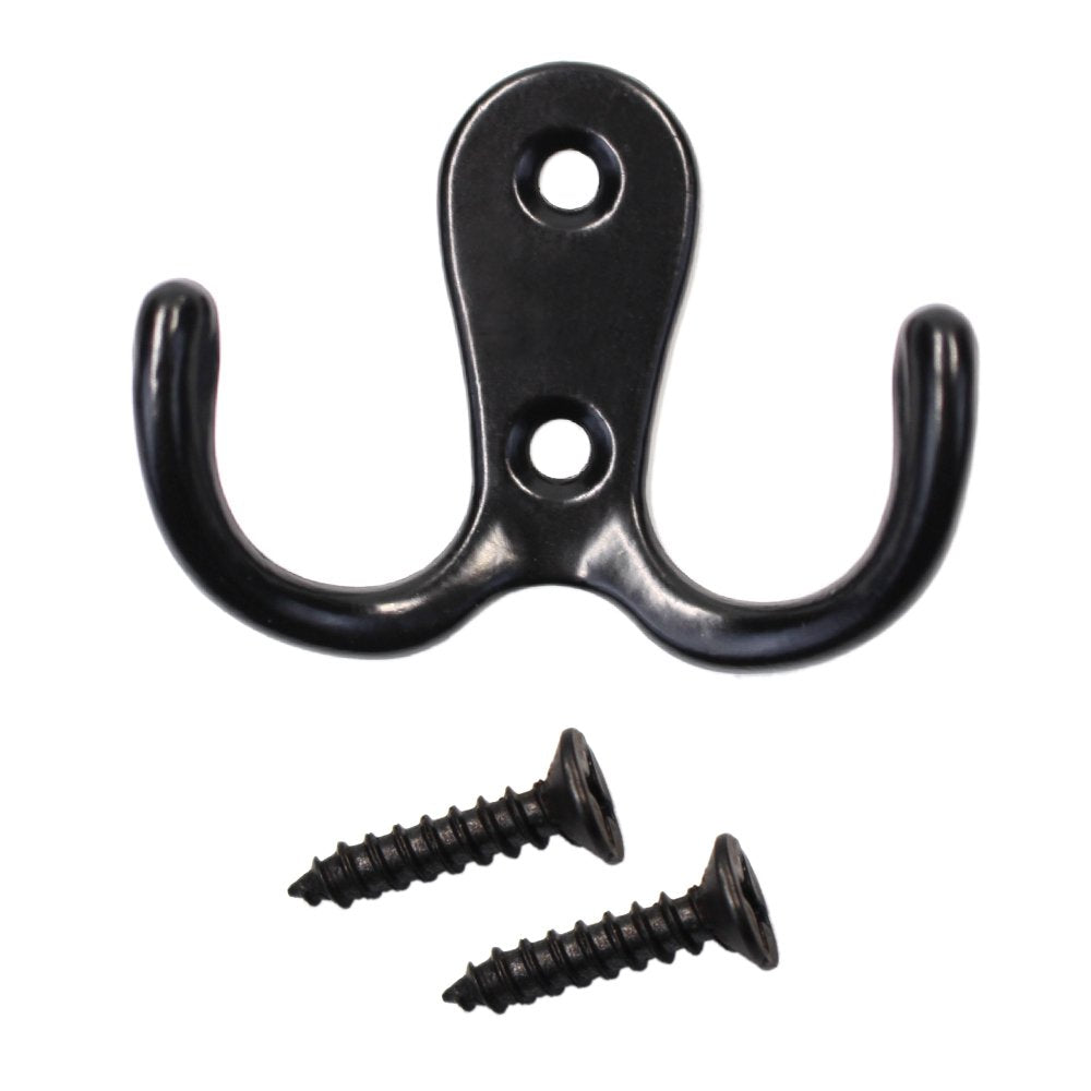 25 Pieces Retro Double Prong Robe Hook Hat Hook Coat Hook Cloth Hanger with 50 Pieces Screws by Erlvery DaMain (Black)