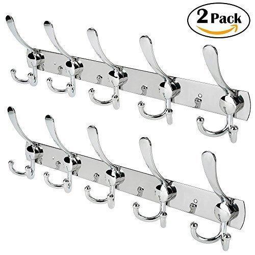 Whitgo Wall Mount Coat Hook, 2 Pack 15 Hooks Stainless Steel Coat Hangers Rack Robe Hat Clothes Hook Wall Coat Rack Hooks