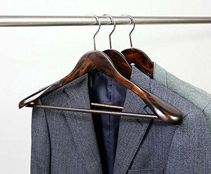 Morning-sunshine 5 Pack Solid Wooden Men Suit Hangers,Wide Shoulder Hangers,Chrome Hook Up,Big Capacity Hanger (Vintage Black)