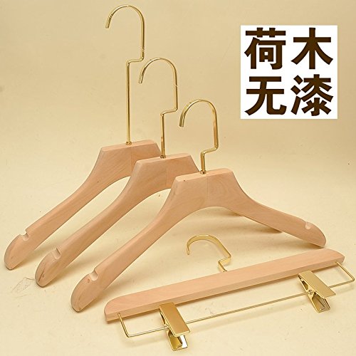 Kexinfan Hanger Clothing Store Women'S Clothing Wood Color Natural Environmental Protection No Paint Wood Hanger Adult Clothes Hanging, 10, 20 Gold Side 0114 Hemu Not Paint Flat Head With Teeth