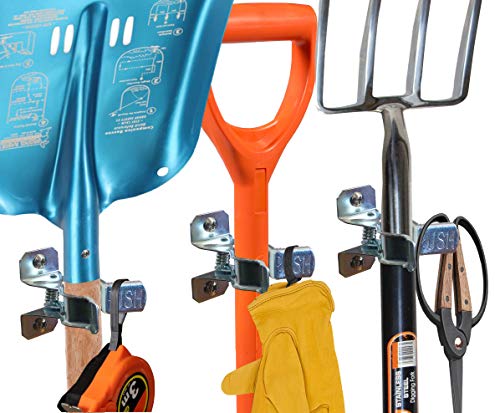 MANOKY Garden Tool Organizer for Garage(10 Pack with Mounting Screws) Shovel Holder Wall Mount, Storage Rack, Home Organization and Storage Rakes, Broom, Mop Handles up to 1.25 inch, 2 Double Hooks