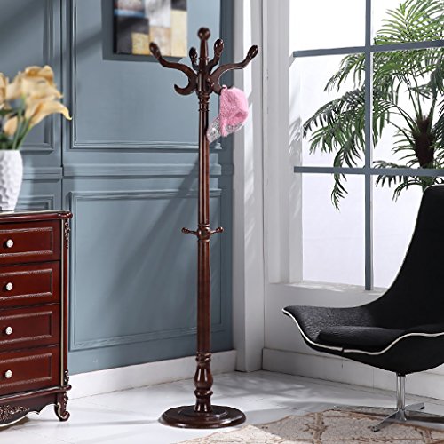 LXLA- Continental Coat Rack Floor Solid Wood Hanger Bedroom Assembly Home Indoor Racks Hallway Shelves (Color : Brown)
