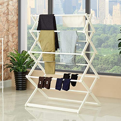 LE Household Floor Drying Racks,Double Pole Coat Rack Folding Coat Rack Balcony Indoor Hanger Drying Rack B