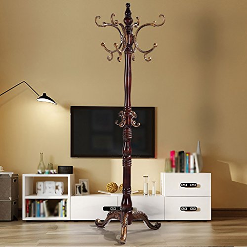 LXLA- Solid Wood Coat Rack Interior Floor Bedroom Hanger Modern Assembly Hallway Home Clothes Rack (Color : Antique color)