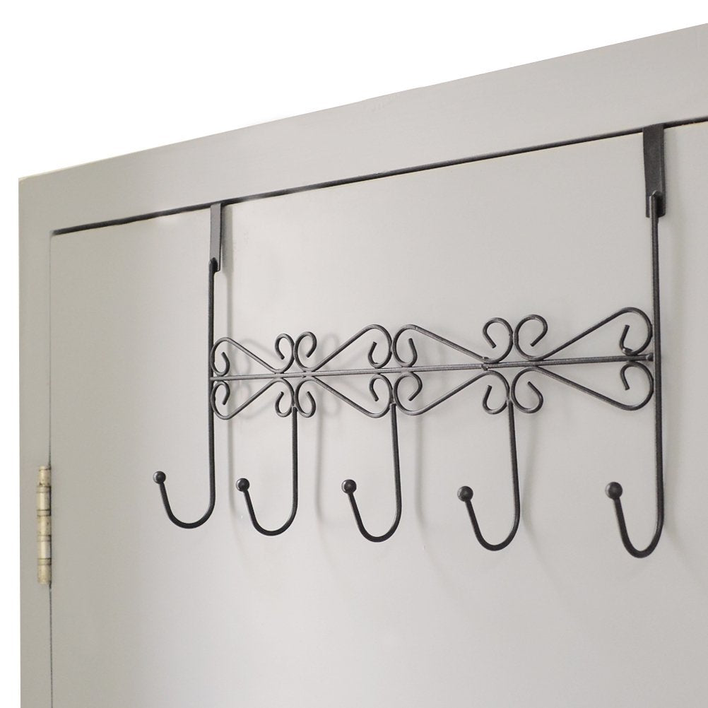 Marrywindix Metal Over the Door 5 Hook Rack Hanger for Hanging Clothes , Coat , Hat, Belt Black