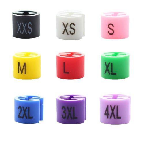 Rizzo's Closet Size Markers for Clothing Hangers Plastic Colored Coat Hanger Sizing Color-Coding Time-Saver Size Marker Tags-- 9 Size Set (XXS-4XL) / 750 Pieces 1-1-1-2-3-3-2-1-1-1 Ratio Ships from US
